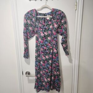 Vintage 80s California Girl Longsleeve Floral Midi Dress